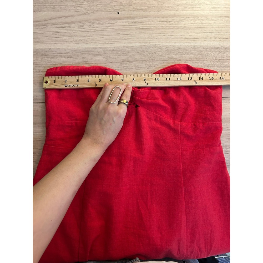 Lost + Wander Red Strapless Linen Blend Twist Front Midi Dress Size Large - Picture 6 of 10
